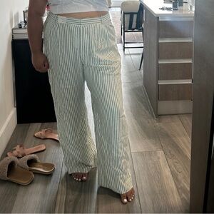 Abercrombie & Fitch White and Green Striped Wide Leg Pants